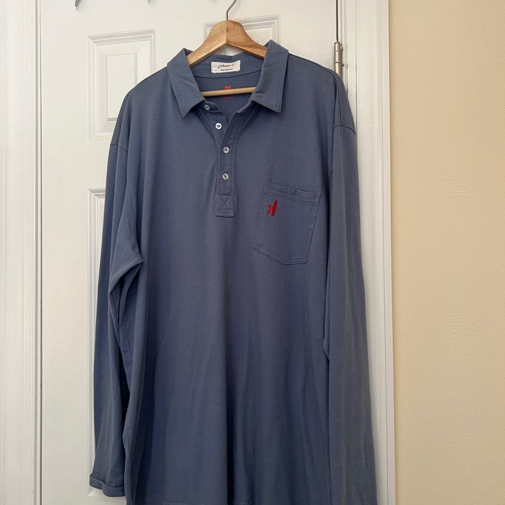 johnnie-O Long-Sleeve Polo in Slate Blue with Red Chest Logo